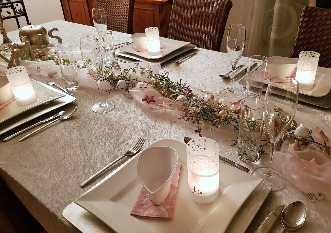 Mustertisch 6 Wintertisch, Weihnachtstisch in Rosa bei tischdeko-online.de